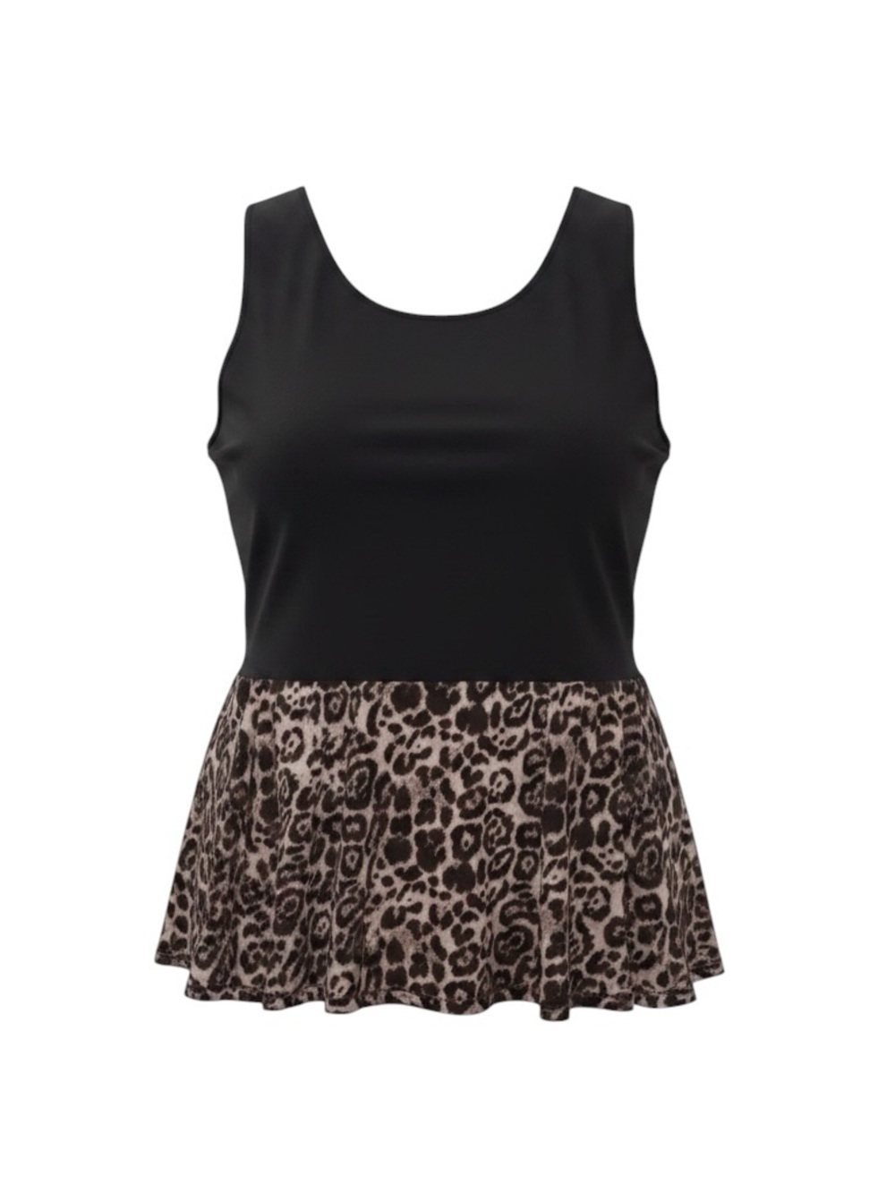 Kathleen Kirkwood Black Tank with Leopard Peplum
